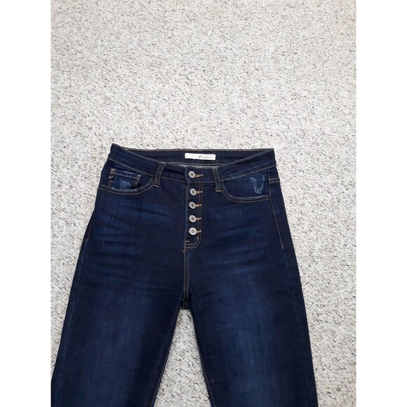 7/27 KanCan High-Rise Button Fly Lightly Distressed Dark Wash Raw Fray Hem - Picture 5 of 9